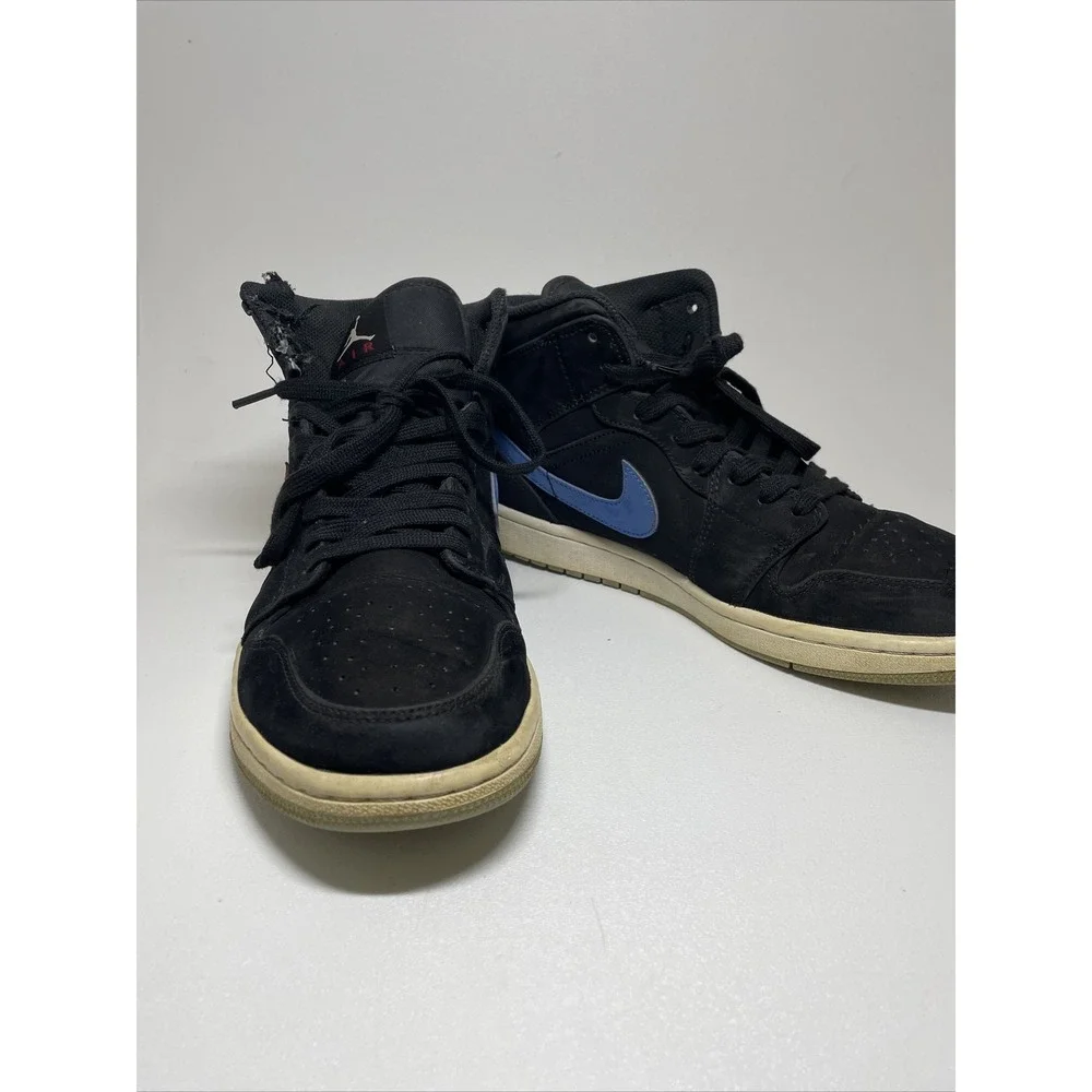 Nike AIR JORDAN 1‎ Mid Multi-Color Swoosh Black Red Blue Mens Shoes Size 8.5